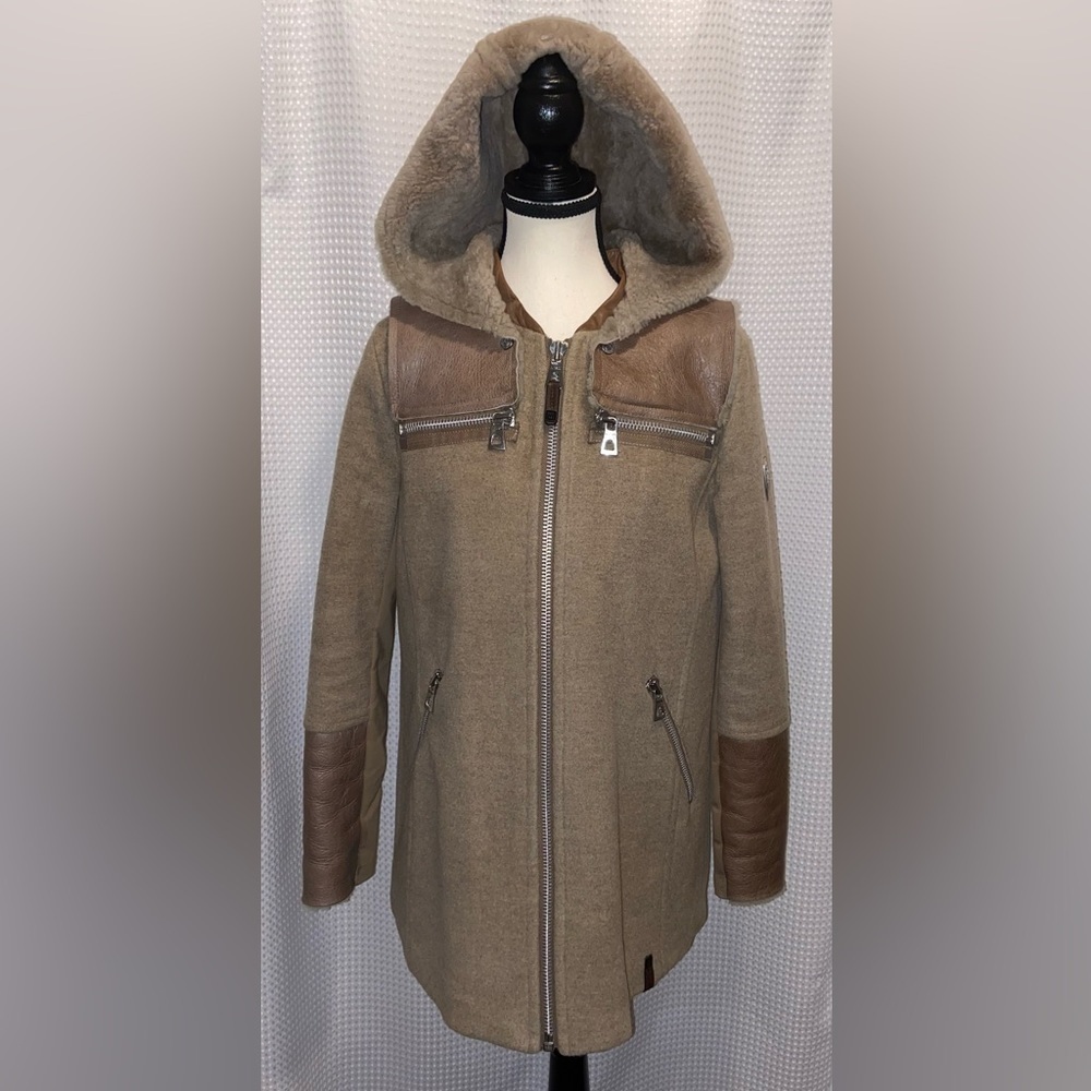 RUDSAK Wool blend leather &‎ shearling winter Parka size medium
